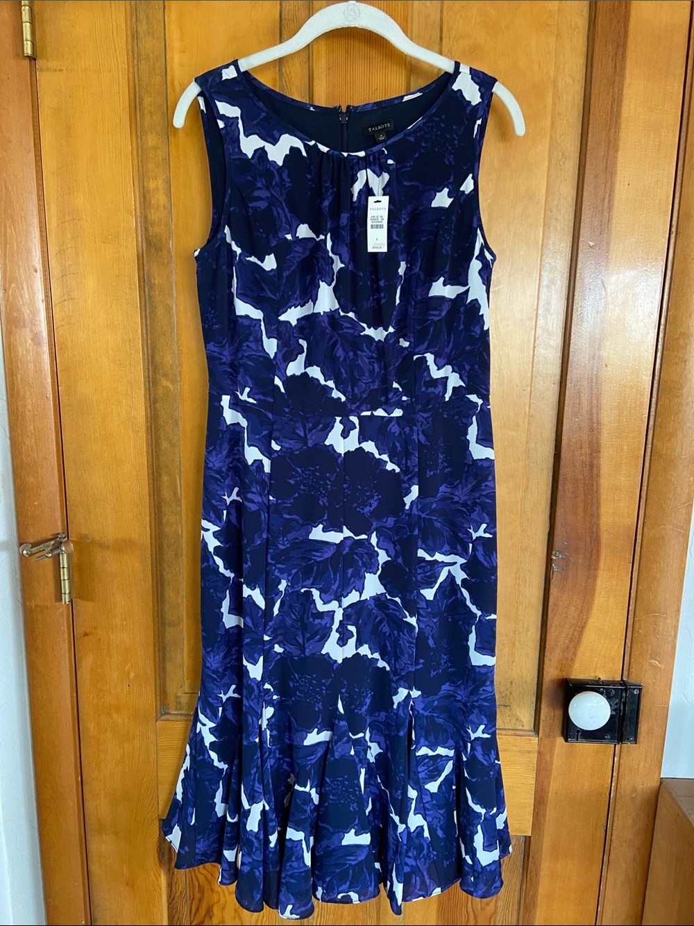 Talbots Navy and White Floral Sleeveless Midi Dress